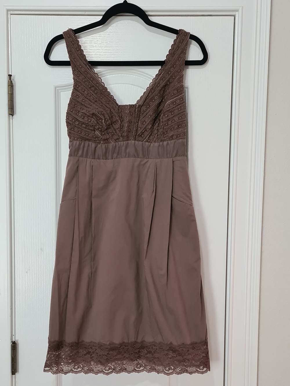 Moulinette Soeurs (Anthropologie) - Taupe Lace-Trim Midi Dress